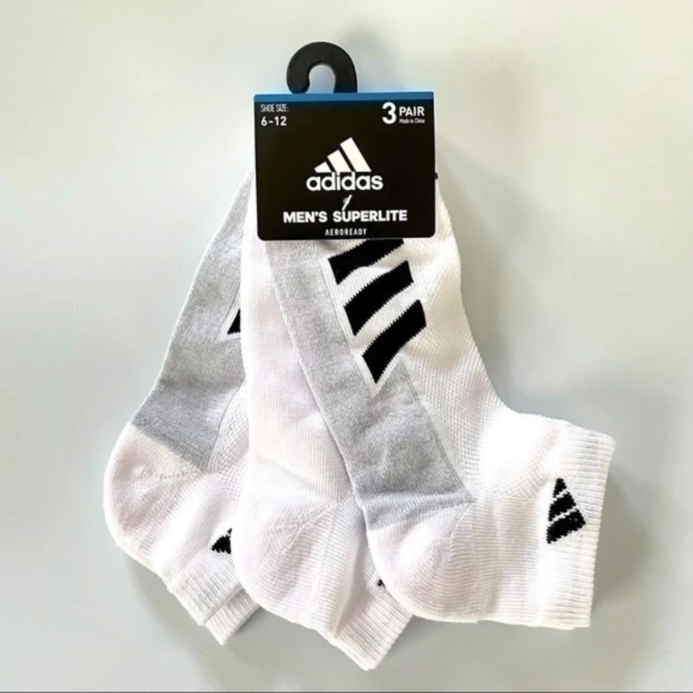 Adidas men’s low cut socks 3 pack size 6-12 white gray black